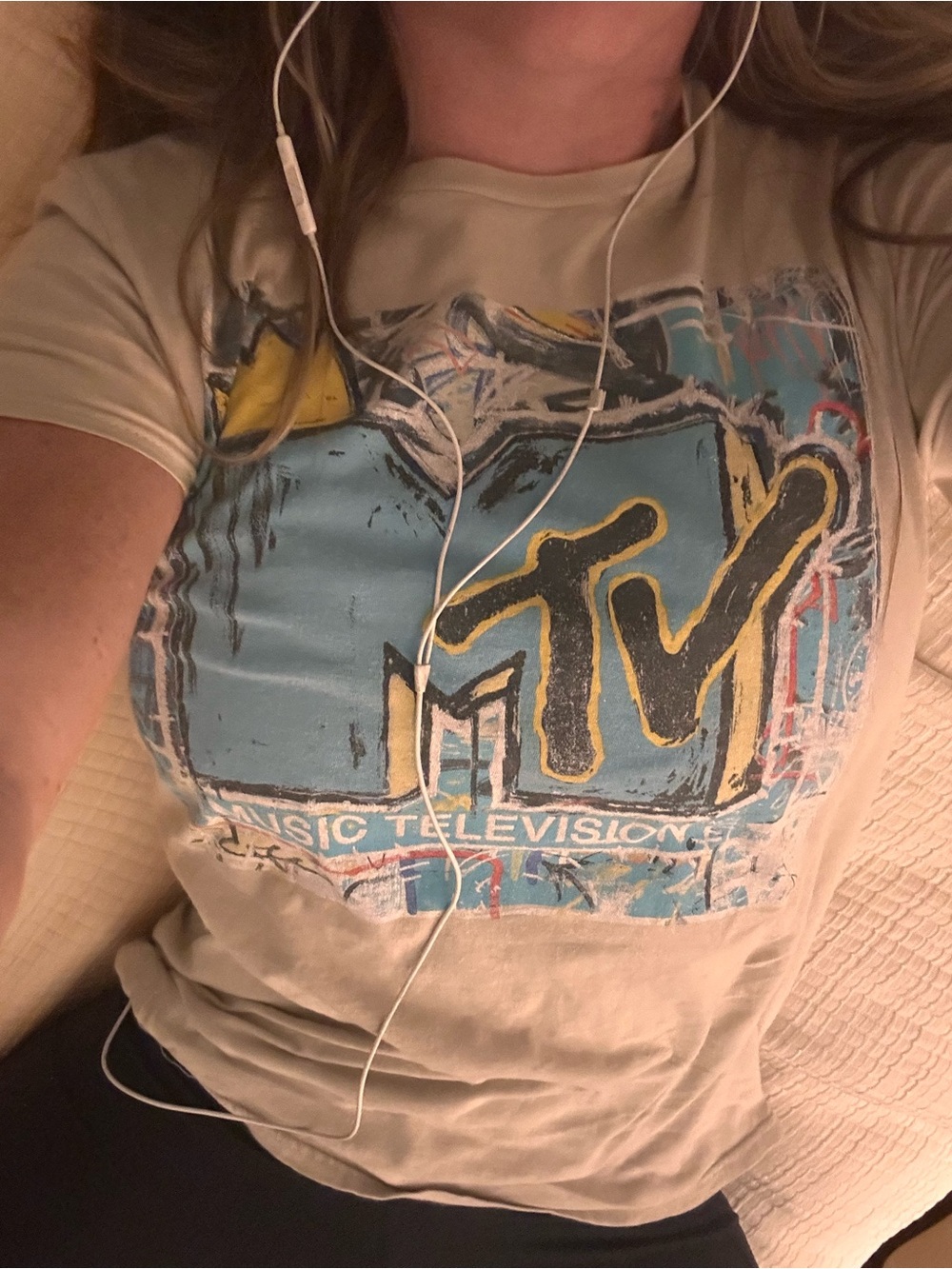 MTV Graphic Short Sleeve Tee in Beige with Blue & Yellow Logo